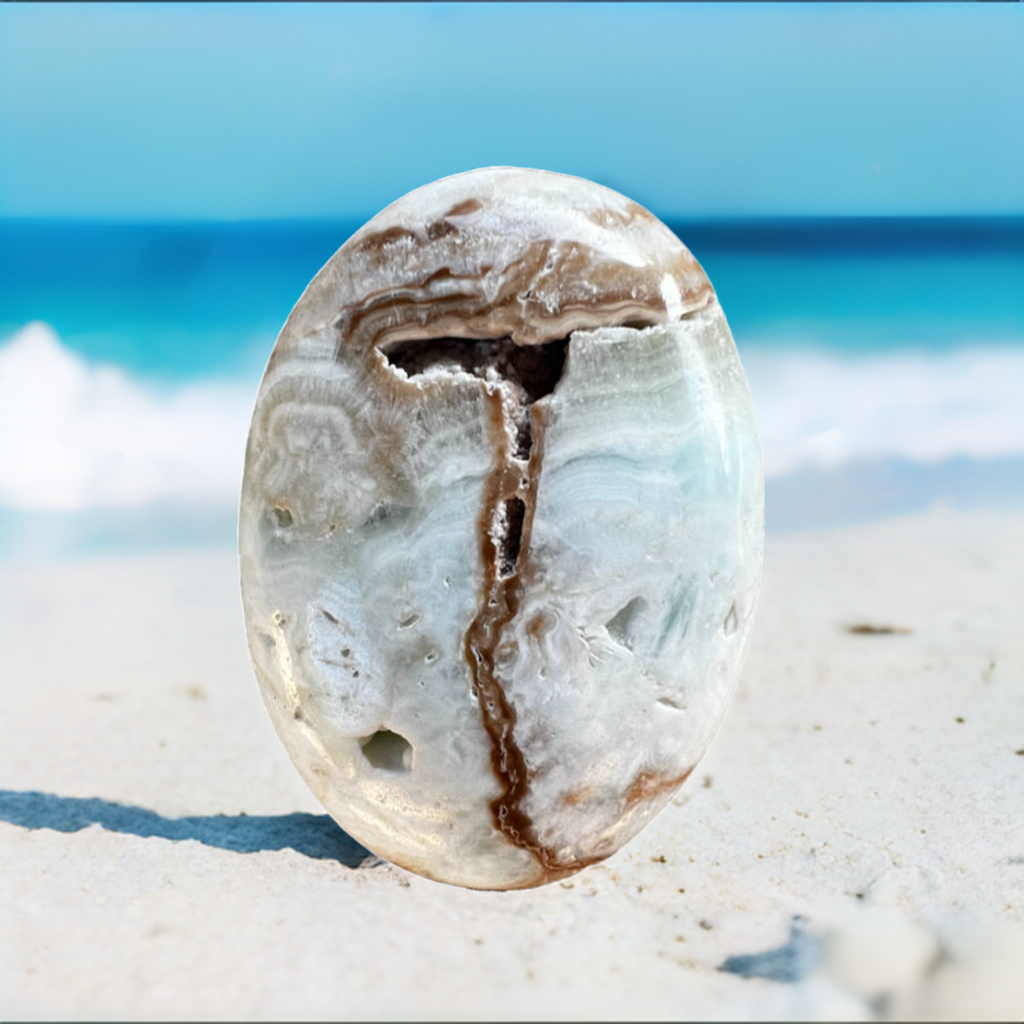 caribbean blue calcite palm stone