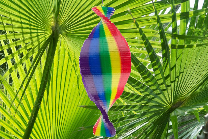 wooden rainbow wind spinner
