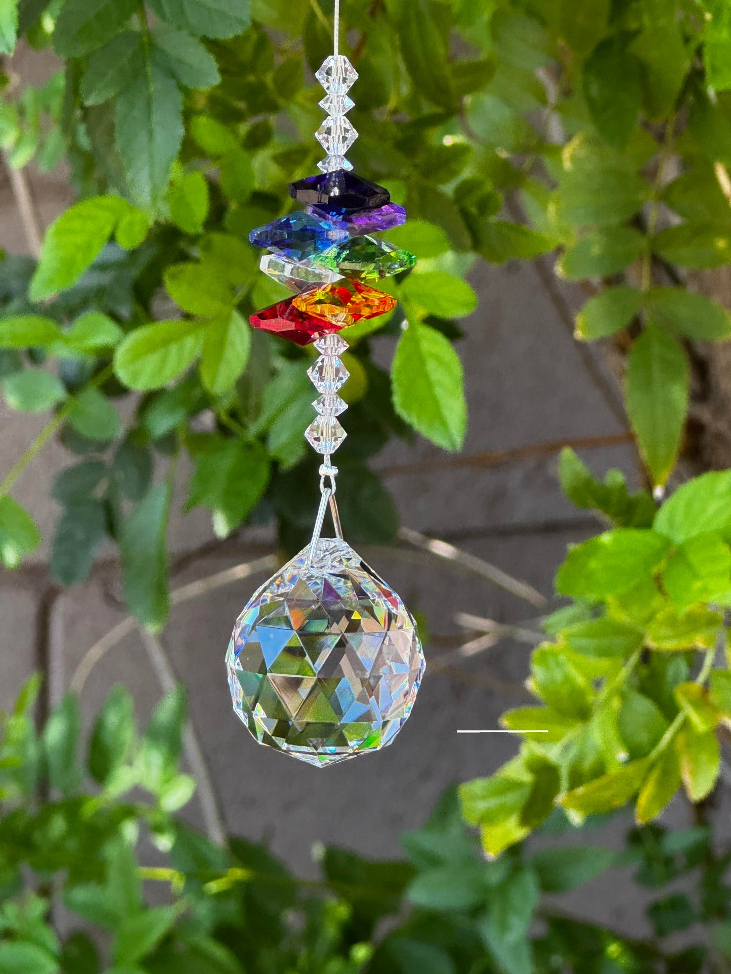 Crystal Suncatcher - Rainbow Chakra Octagon Strand Suncatcher with 30mm Ball