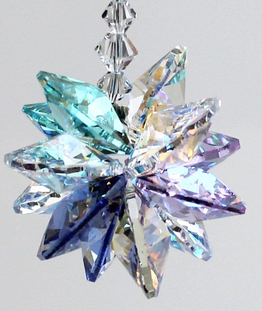 Aqua, blue and purple crystal cluster suncatcher