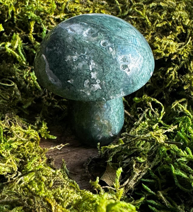 moss agate green stone mushroom