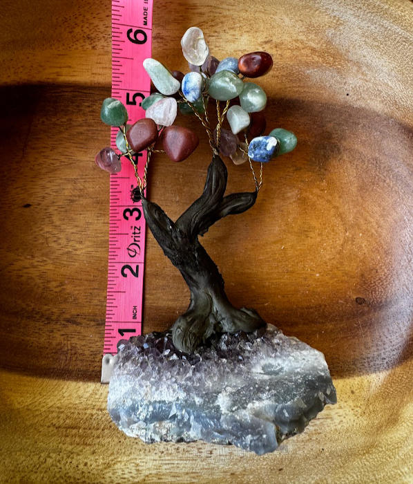 Bonsai Gem Tree with Natural Stone and Amethyst Base