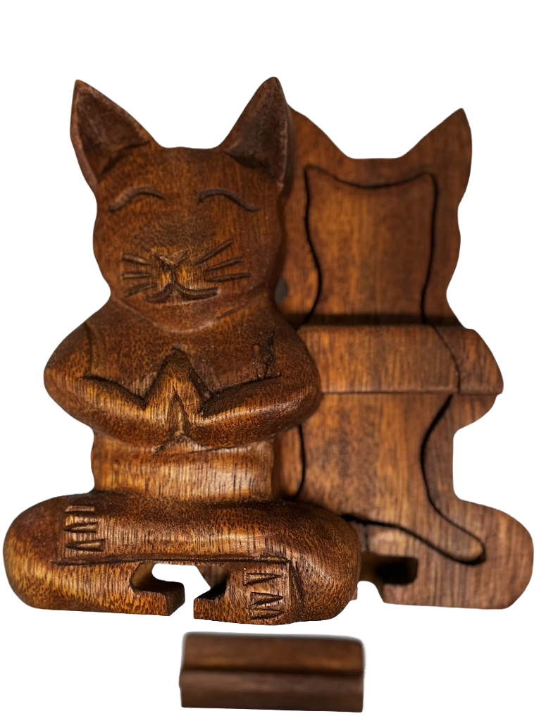 Wooden Puzzle Box - Meditating Cat
