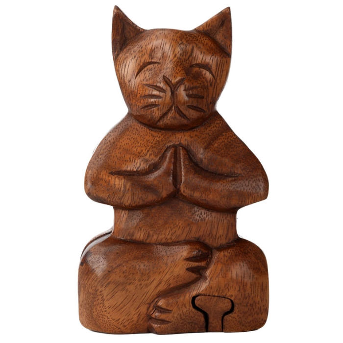 wooden meditating cat