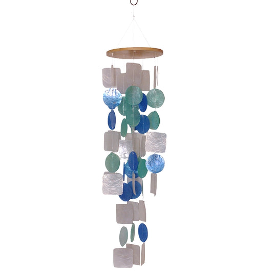 blue and white capiz shell beachy wind chimes