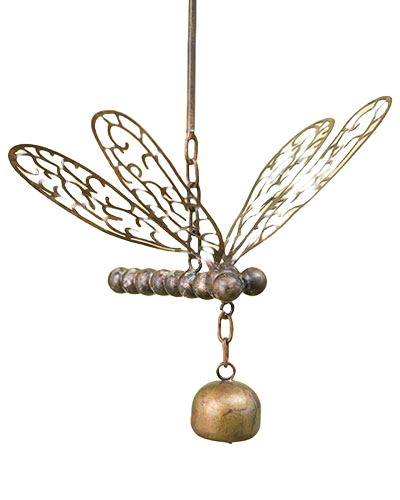 metal dragonfly with bell garden art