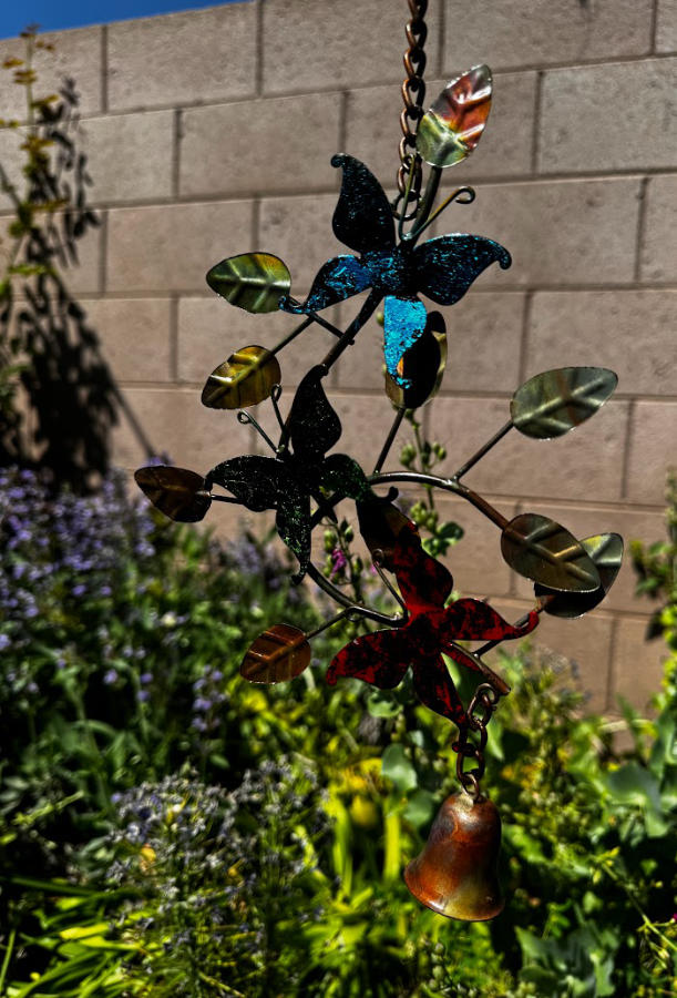 metal garden chime with multiple butterflies