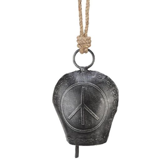Hanging metal bell with peace sign